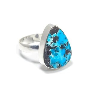 Handcrafted Natural Tibetan Turquoise Set into 925 Silver Bezel Set Ring, NWT